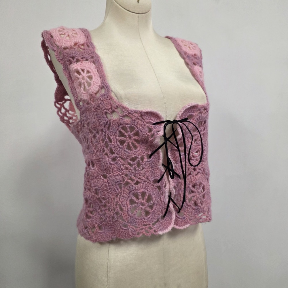 Handmade Crochet Top Size S Renaissance Whimsigoth Romantic Boho Festival Pink